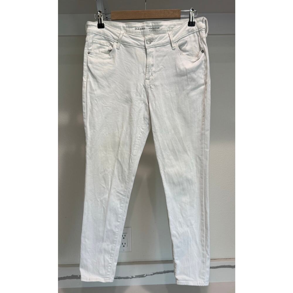 Old Navy Women's Mid-Rise Rockstar White Jeans Size 10 Short Skinny